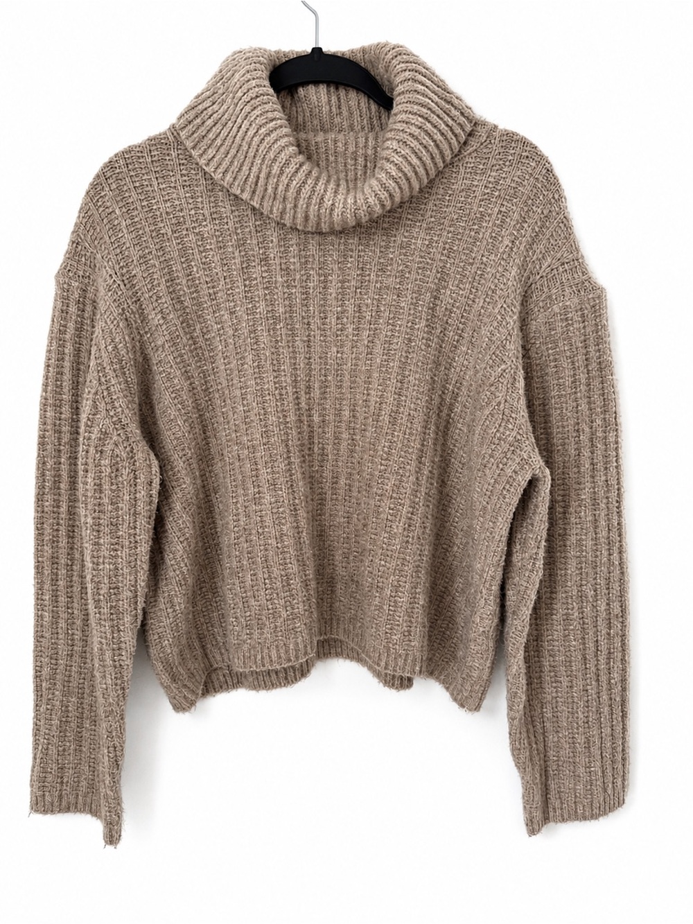 Womens Taupe Oatmeal Ribbed Turtleneck Oversized Cropped Neutral Cozy Sweater XL